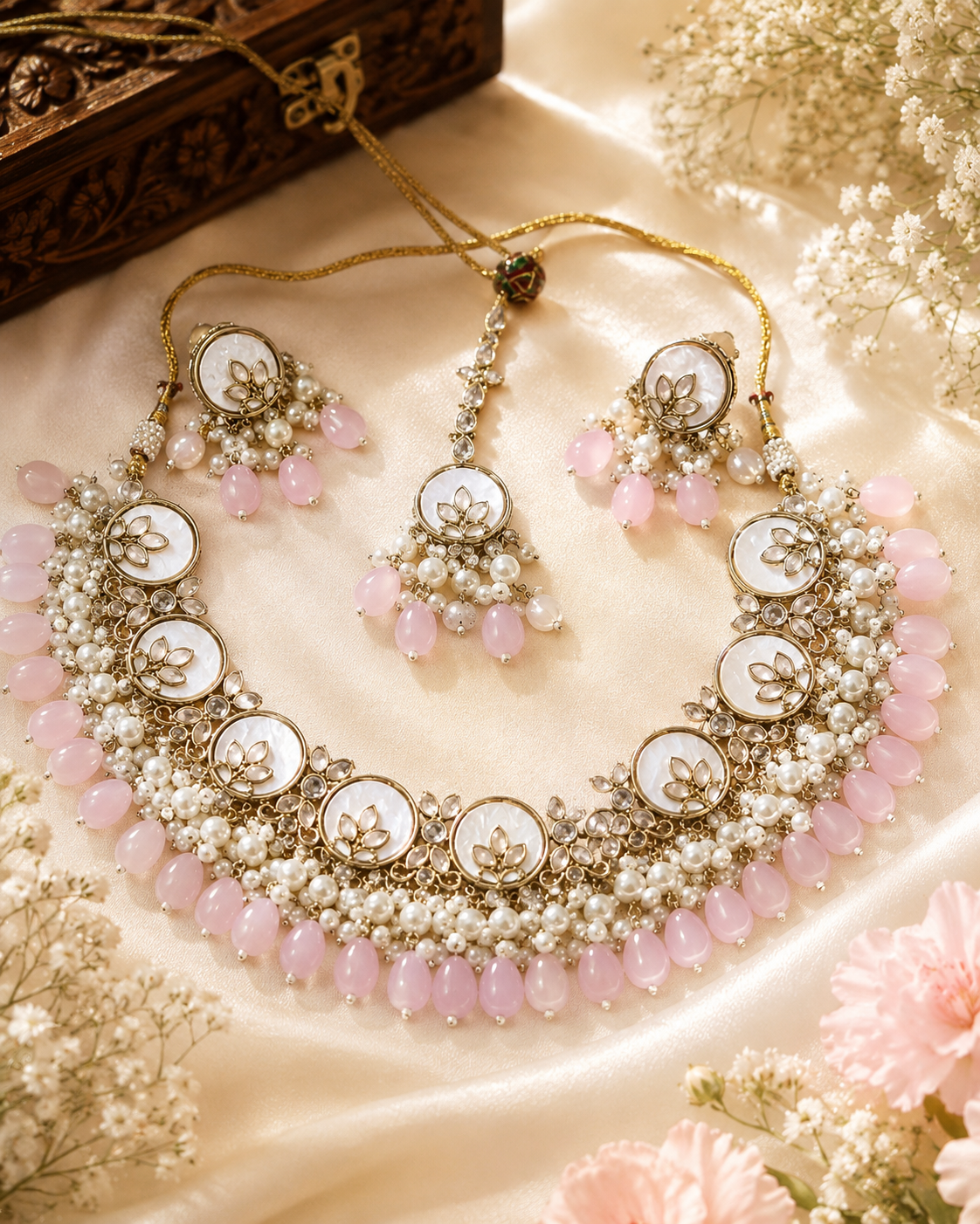 Kundan Choker Necklace Set with Pink Beads – Royal Bridal & Festive Statement Jewelry Set