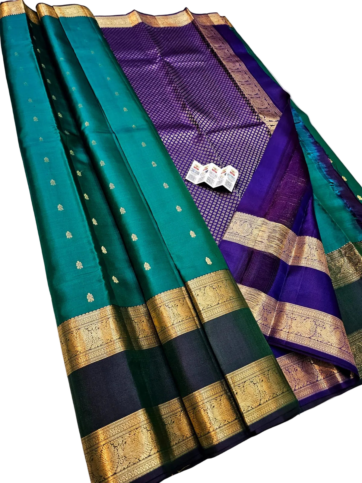 Kanchipuram Pure Silk Saree with Fancy Gap Border | Silk Mark Certified