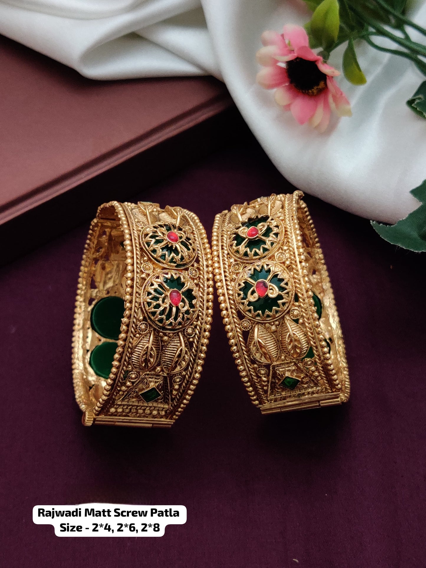 Rajwari Elegant Screw Patla Bangle – Heritage Gold Tone Kada pair