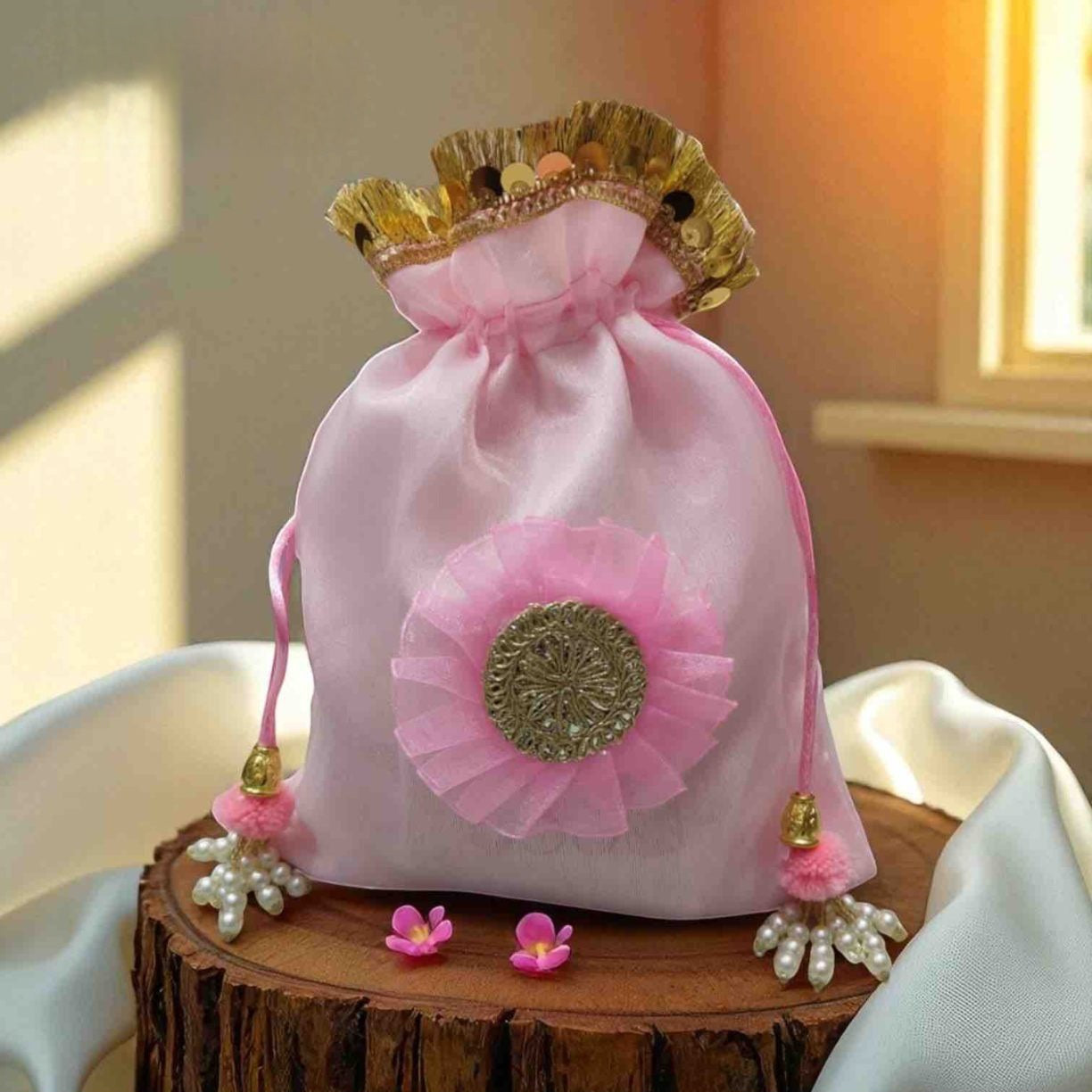 Premium Festive Potli Bags (Pack of 10) | Elegant Wedding & Puja Gift Pouches