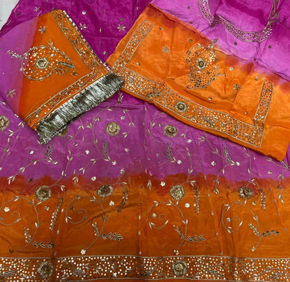 Designer 3-Shade Rajasthani Poshak in Natural Fabric – Zardozi, Dabka & Full Hand Aari Work