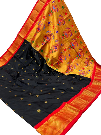 Pure Silk Kadiyal Paithani Saree with Peacock Design – Karnful Paithani