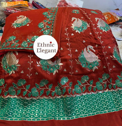 Natural Silk Hans Design Thakurji Poshak | Heavy Patch Handwork | Pure Odhna |