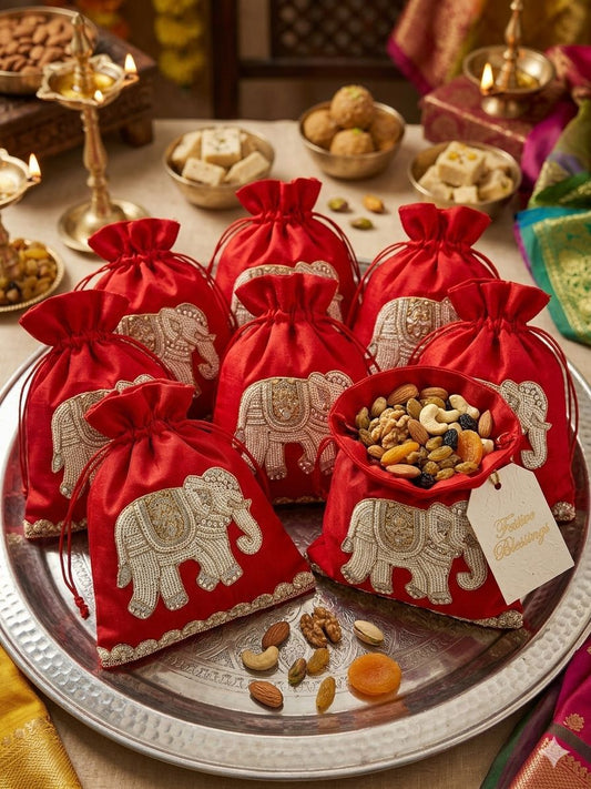 Hand Embroidery Potli Bags for Gifting & Sagun – Traditional Potli Set (Pack of 3)