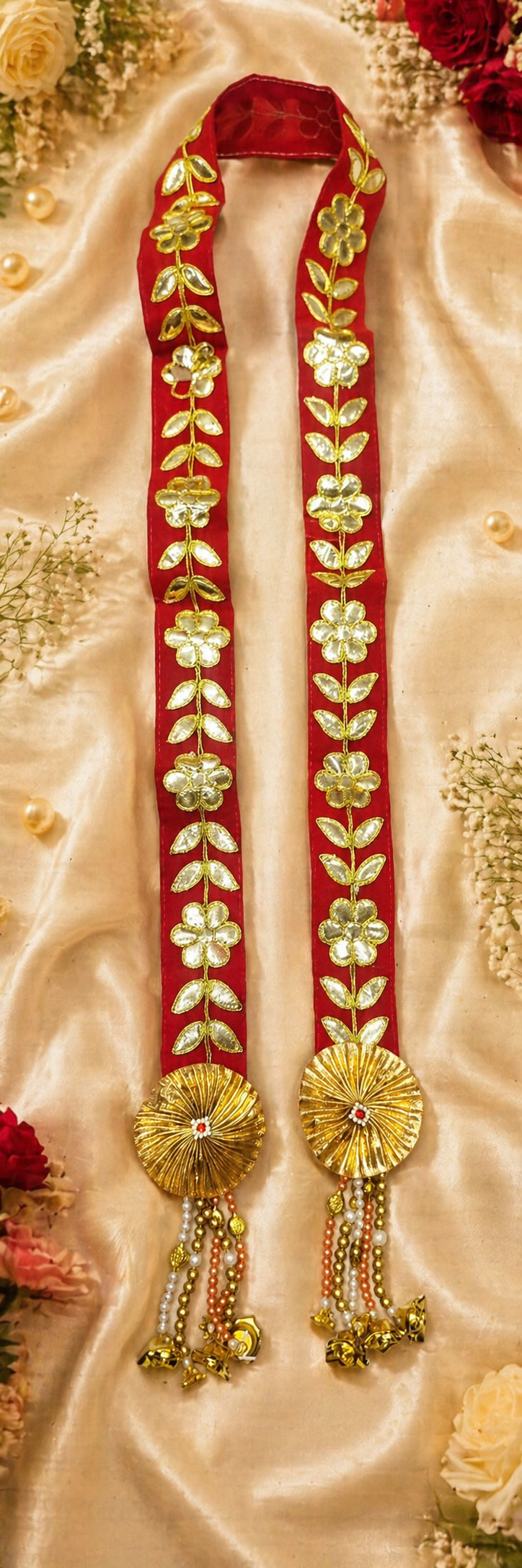 Welcome Dupatta Mala with Gotta Hand Work & Tassels – Traditional Wedding Welcome Garland (Pack of 25)