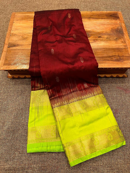 Kanjivaram Pure Silk Paithani Saree – Traditional Zari Border with Shoulder Butti & Contrast Blouse
