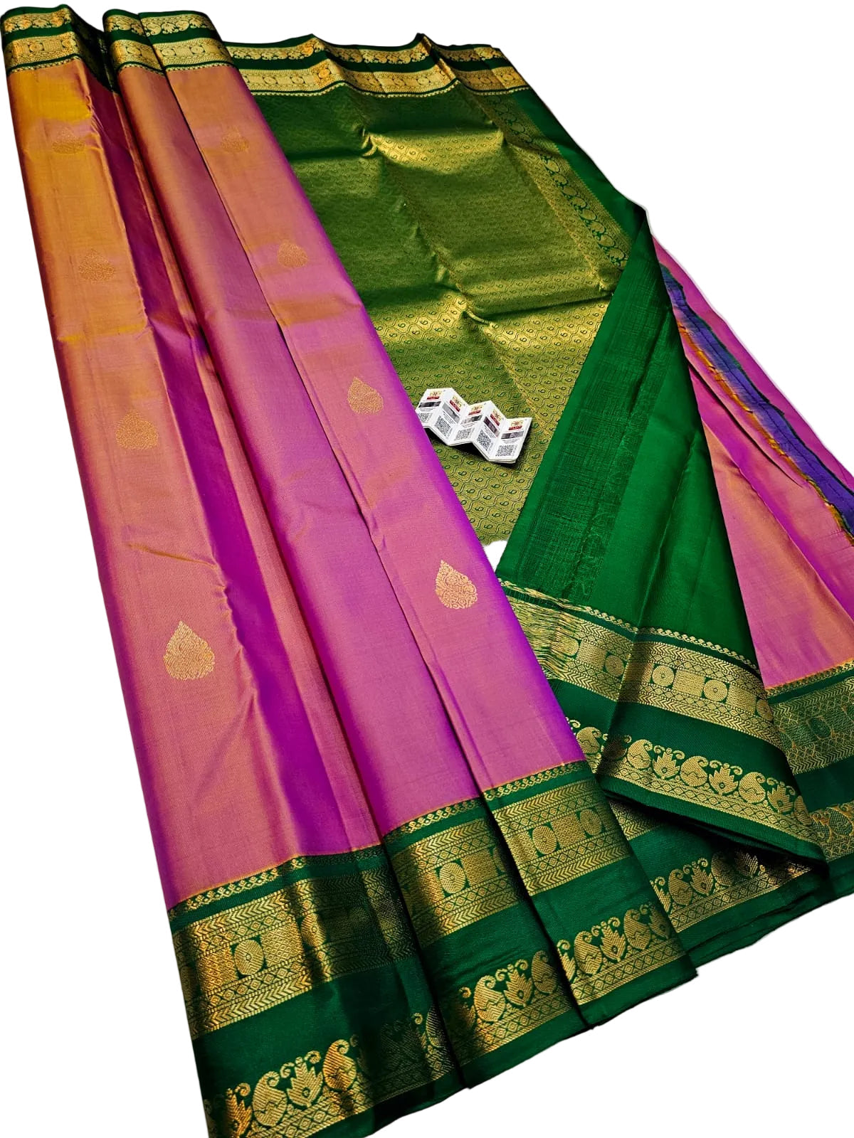 Kanchipuram Pure Silk Saree with Fancy Gap Border | Silk Mark Certified
