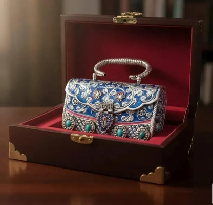 Luxury Heritage Silver Brass Clutch with Meenakari & Kundan Work | Royal Ethnic Handbag
