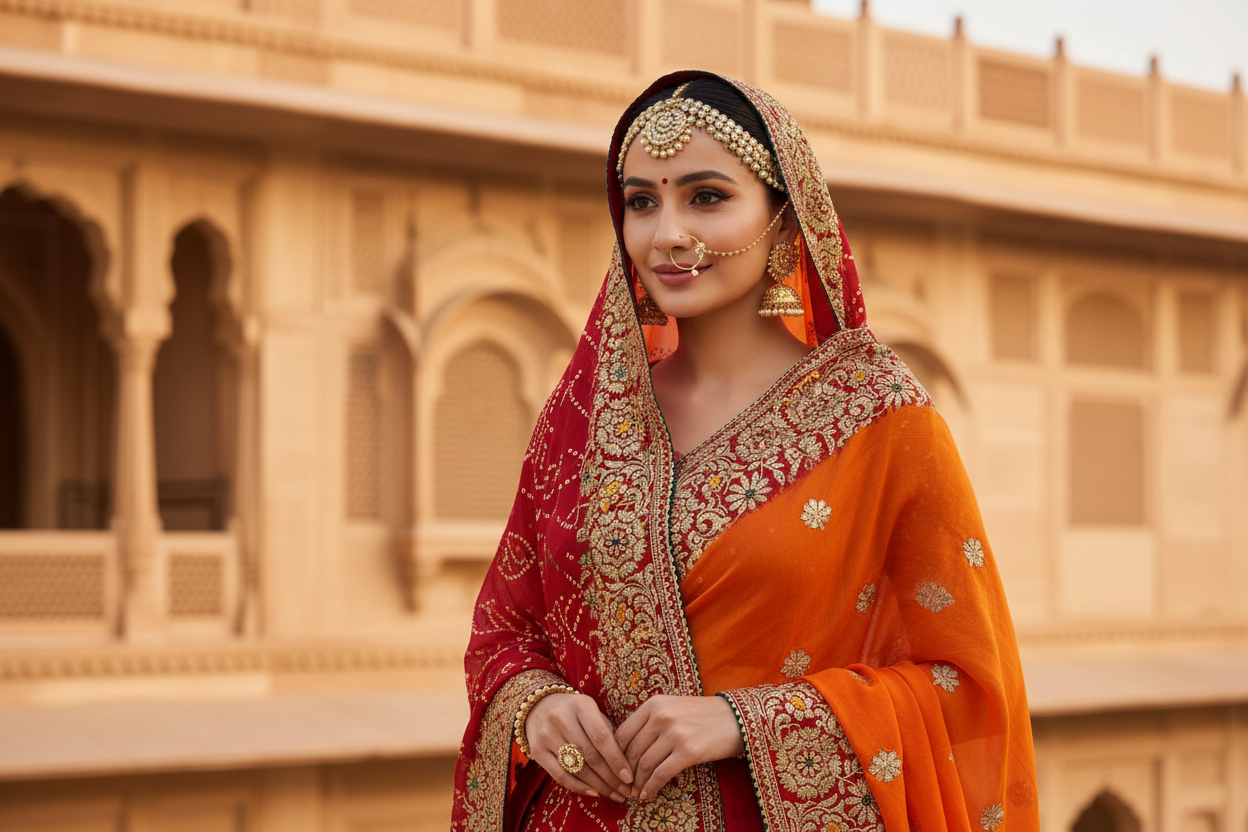 Georgette Rajasthani Traditional Marwari Piliya Chunari saree with Blouse