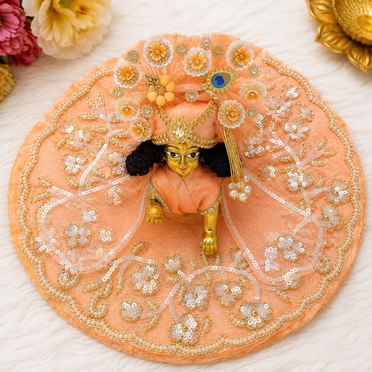 Tyohar special peach color designer Laddu Gopalji Poshak with mukut (pagri)🦚