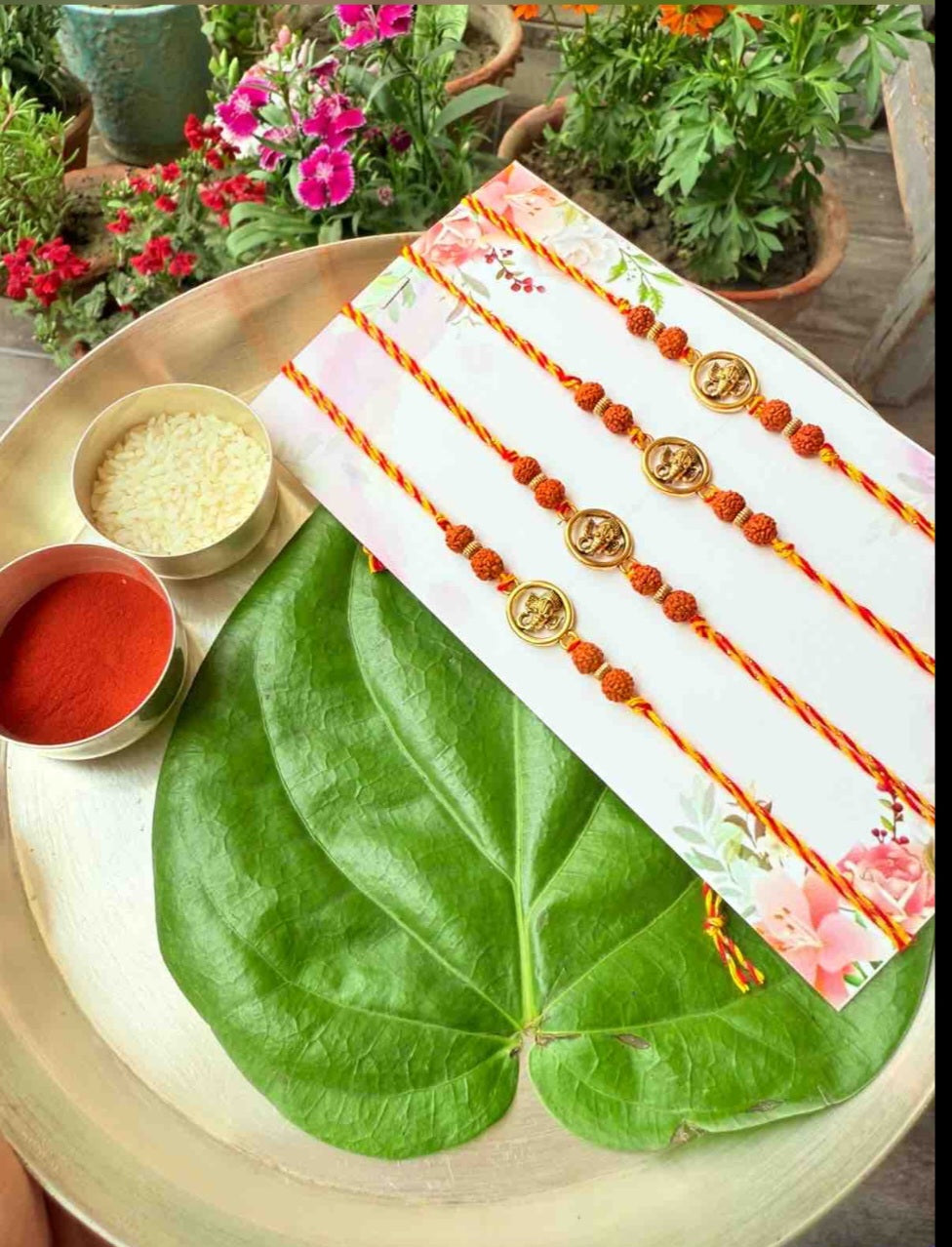 Ganpati Rudraksha Auspicious Golden Rakhi ( Pack of 1 Rakhi)  Arriving soon