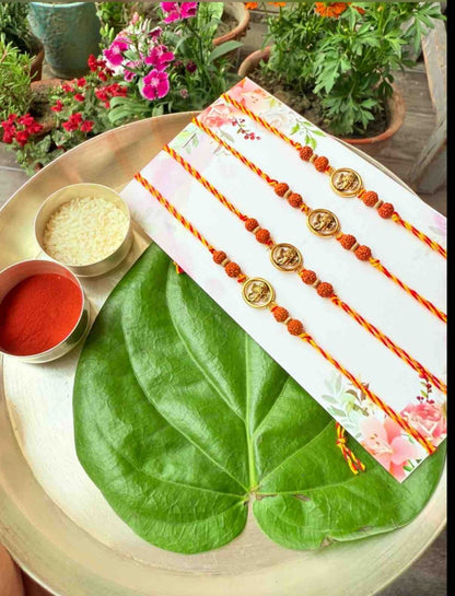 Ganpati Rudraksha Auspicious Golden Rakhi ( Pack of 1 Rakhi)  Arriving soon