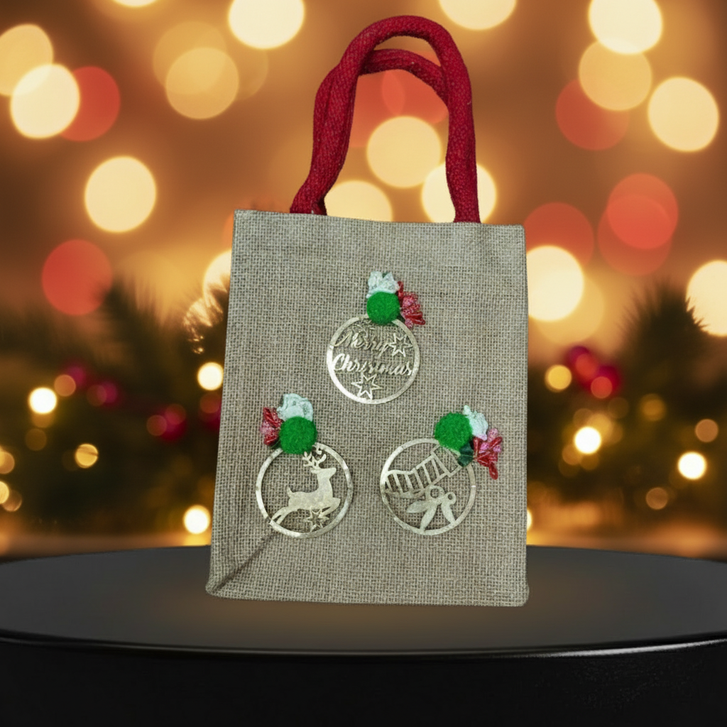 Merry Christmas gifting jute bag pack of 2
