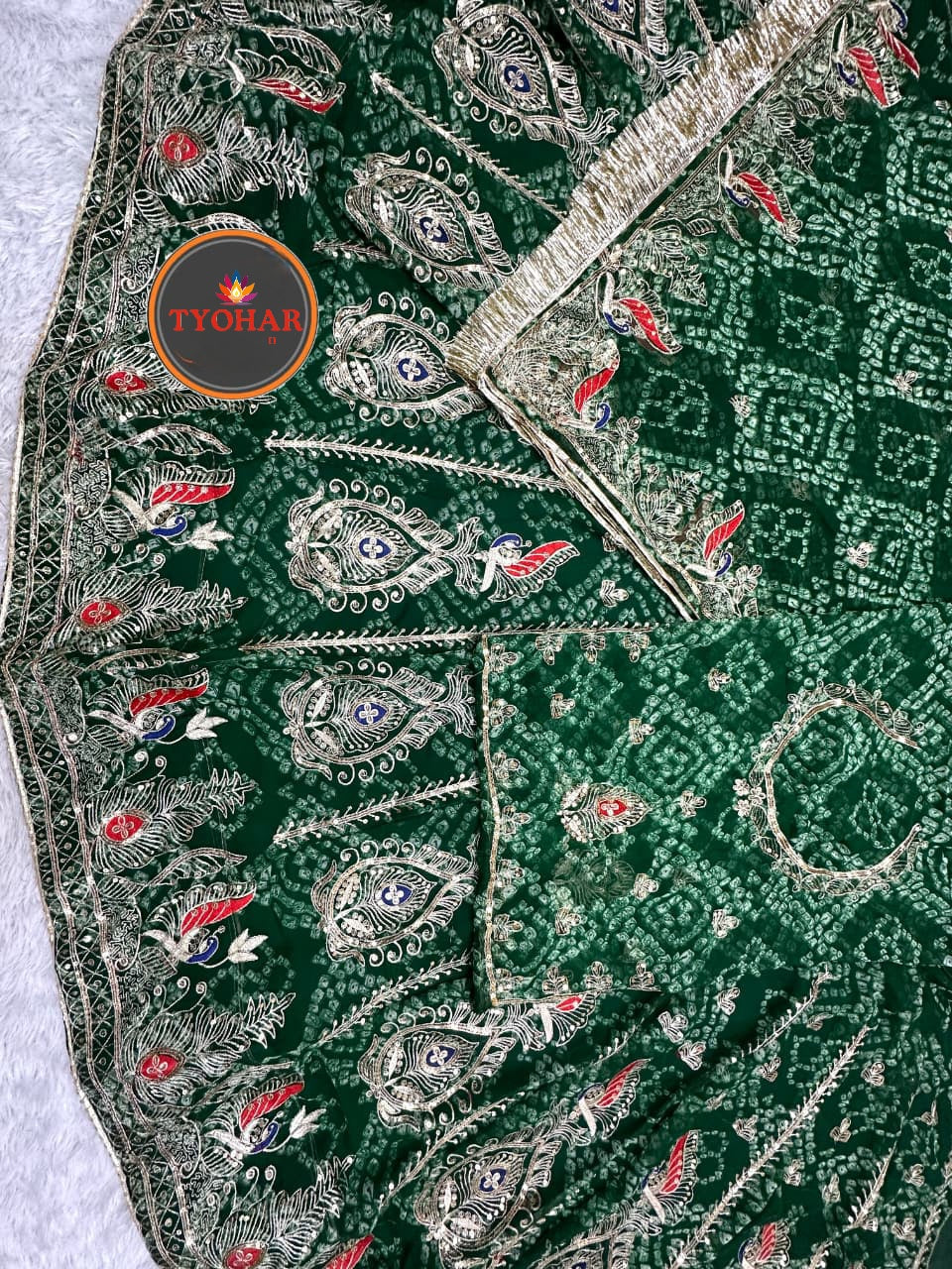 Designer 4 Mtr Gher Vintage Chunnari Rajputi Poshak | Georgette Zari Work Wedding Outfit CODE : SHR