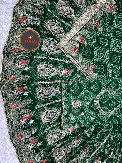 Designer 4 Mtr Gher Vintage Chunnari Rajputi Poshak | Georgette Zari Work Wedding Outfit CODE : SHR