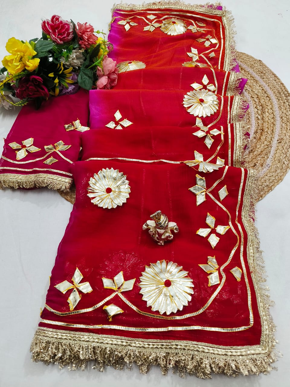 Pure Najmeen Chiffon Saree with Floral Gota Patti Work – Heavy Fancy Designer Saree