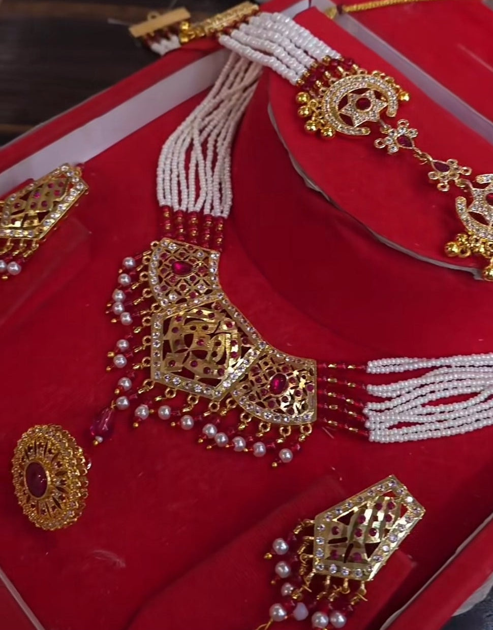 Jadau Jewellery Combo Set with Micro Polish – Royal Bridal Necklace Set for Wedding & Festive Wear (Code: AK)