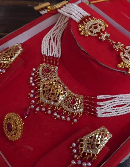 Jadau Jewellery Combo Set with Micro Polish – Royal Bridal Necklace Set for Wedding & Festive Wear (Code: AK)