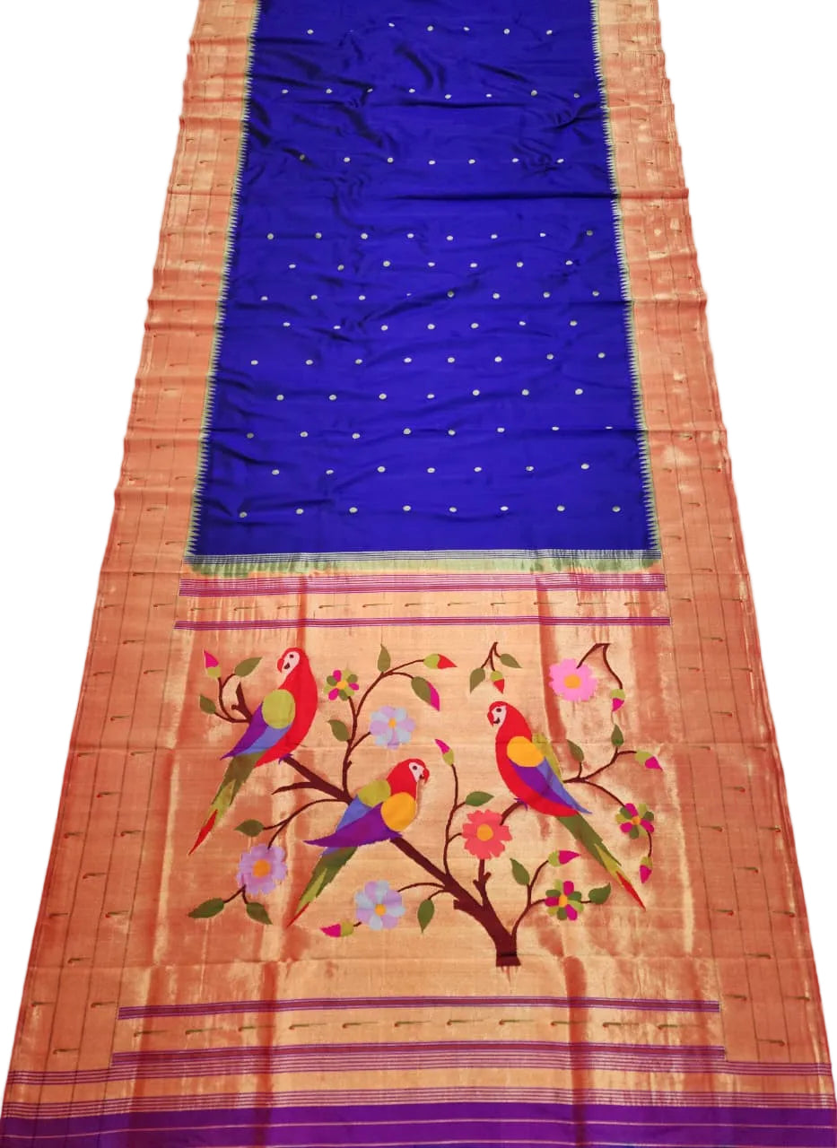 Handloom Triple Muniya Pure Silk Paithani Saree | Yeola Silk Mark Certified Saree