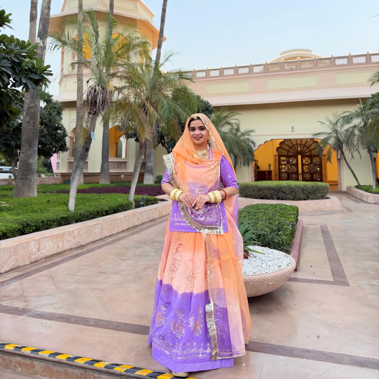 Shaded Crepe Partywear Poshak with Pure Odhna | Aari, Resham & Moti Work Designer Suit for Weddings