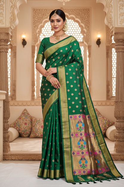 Pure Silk Paithani Saree with Maharani Pallu & Meenakari Buti – Kalanjali Collection