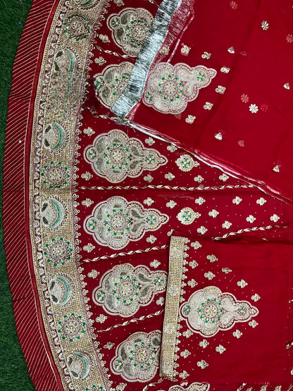 Karwa chauth special traditional Rajasthani poshak Royal Georgette Fabric with Bright Red Colour*