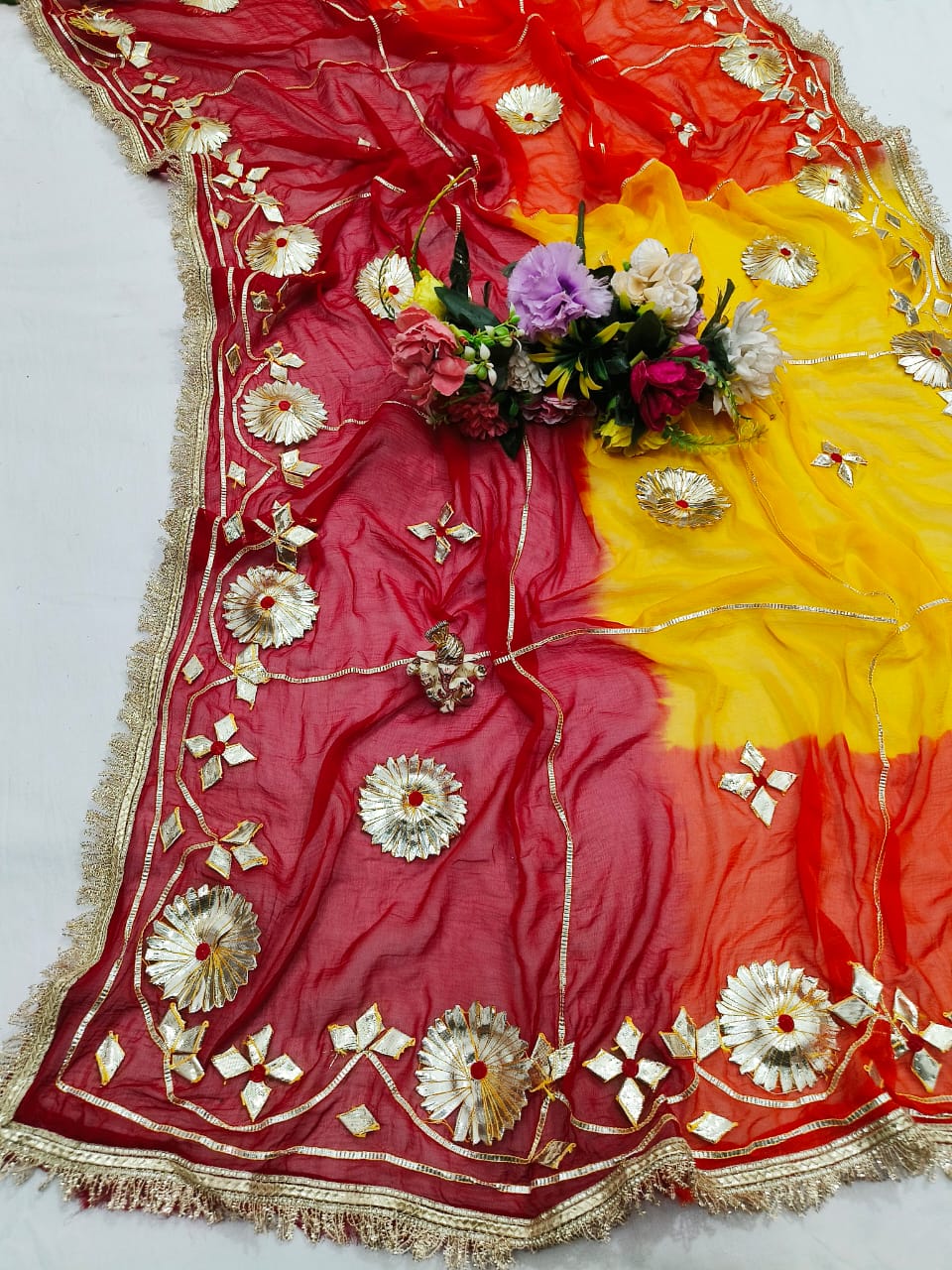 Pure Najmeen Chiffon Saree with Floral Gota Patti Work – Heavy Fancy Designer Saree