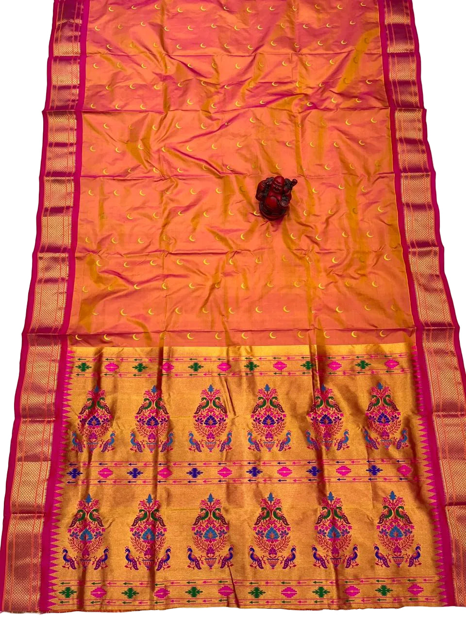 Pure Silk Handwoven Chandrakor Paithani Saree | Kadiyal Border Designer Paithani