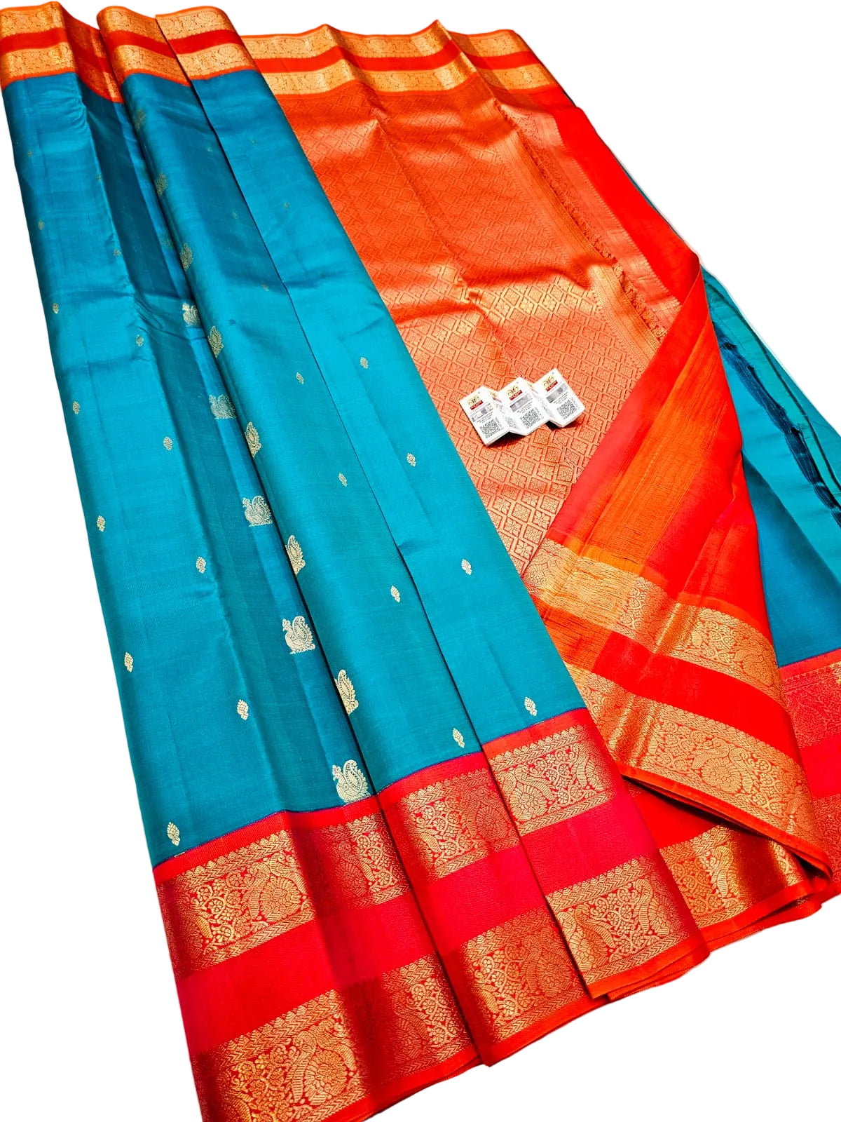 Kanchipuram Pure Silk Saree with Fancy Gap Border | Silk Mark Certified