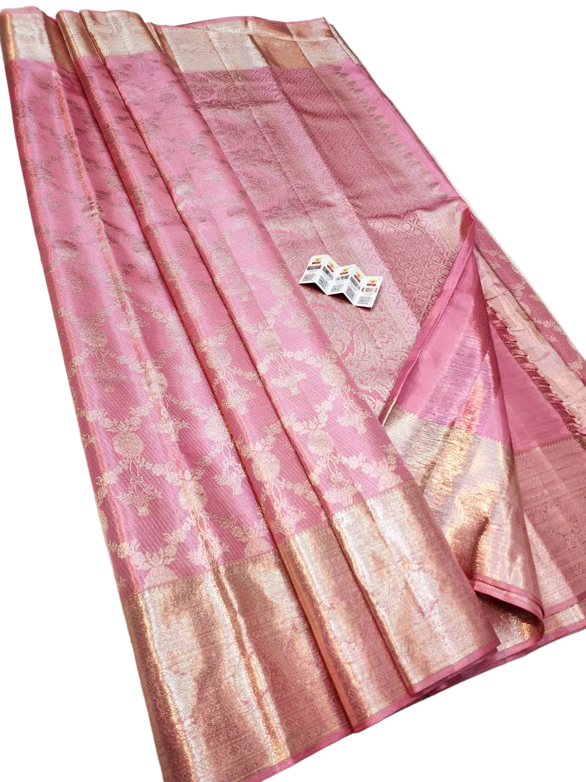 Pure Kanchipuram Silk Saree – Silk Mark Certified Pink Zari Woven Beauty