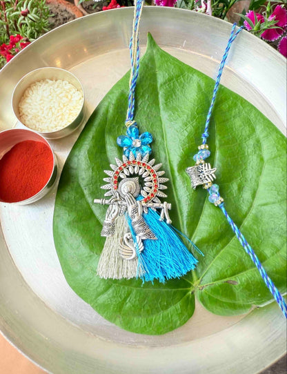 Shiv Krishna Auspicious Bhaiya Bhabhi Rakhi Set | Designer Lumba Rakhi for Brother & Bhabhi (Pack of 1 Pair)