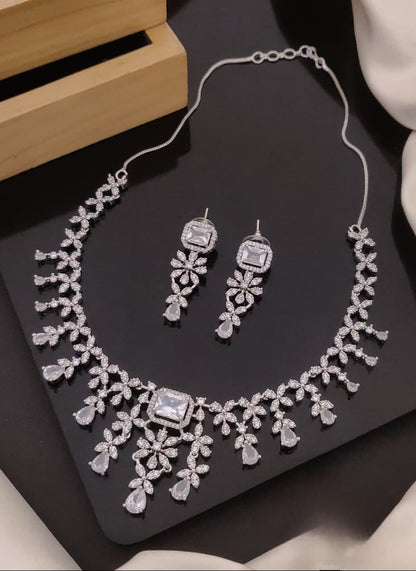 AD Diamond Necklace Set with Earrings – Glam Party Wear Jewelry for Women, American Diamond Bridal Necklace India