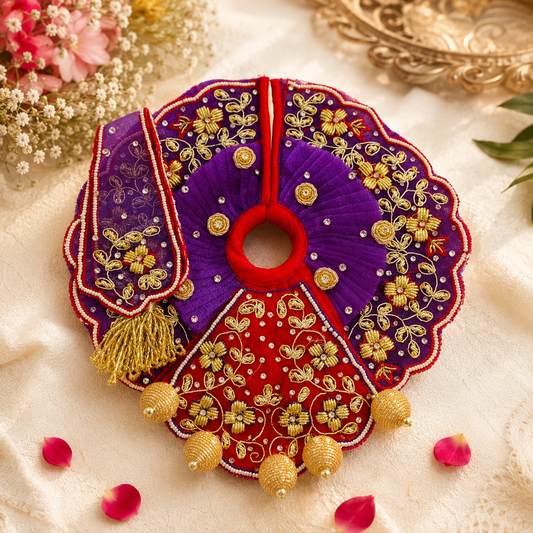 Makhan Chor Janmashtami Designer Boutique Laddu Gopal Poshak with Mukut (6 Inch)