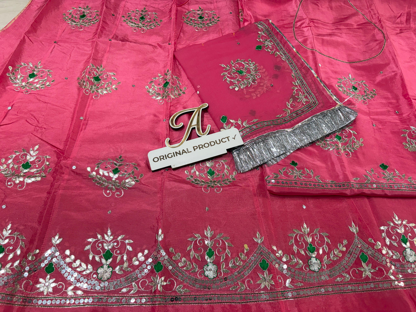 Upada Crepe Thakurji Rajputi Poshak – Pure Odhani with Aari & Silver Gota Patti Handwork (Unstitched)