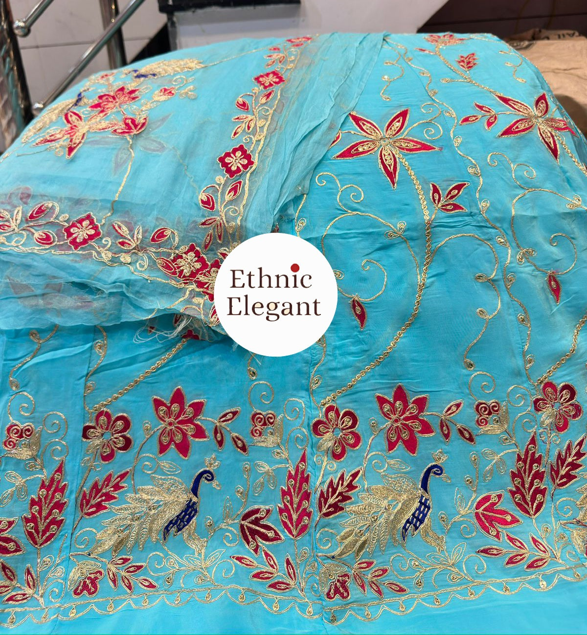 Luxury Natural Silk Rajputi Poshak Set | Heavy Patch Work & Handwork Odhna | Premium Ethnic Dress