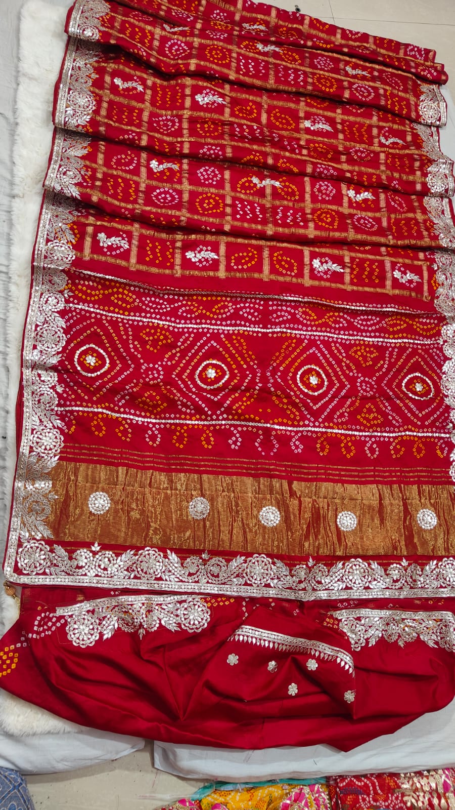 Pure Modal Gajji Silk Bandhej Saree with Heavy Zero Gota Patti Handwork