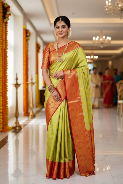 Kanchipuram Pure Silk Handloom Floral Bridal Saree Silk Mark Certified | Pure Pattu Wedding Saree
