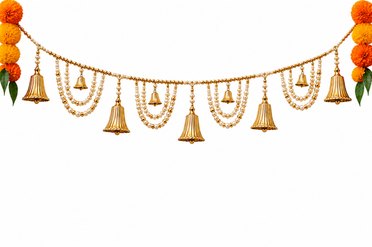 Moti /Pearl white &golden designer Ghanti/Bell  Bandarwal/Toran  37*inch