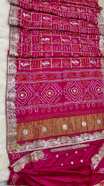 Pure Modal Gajji Silk Bandhej Saree with Heavy Zero Gota Patti Handwork