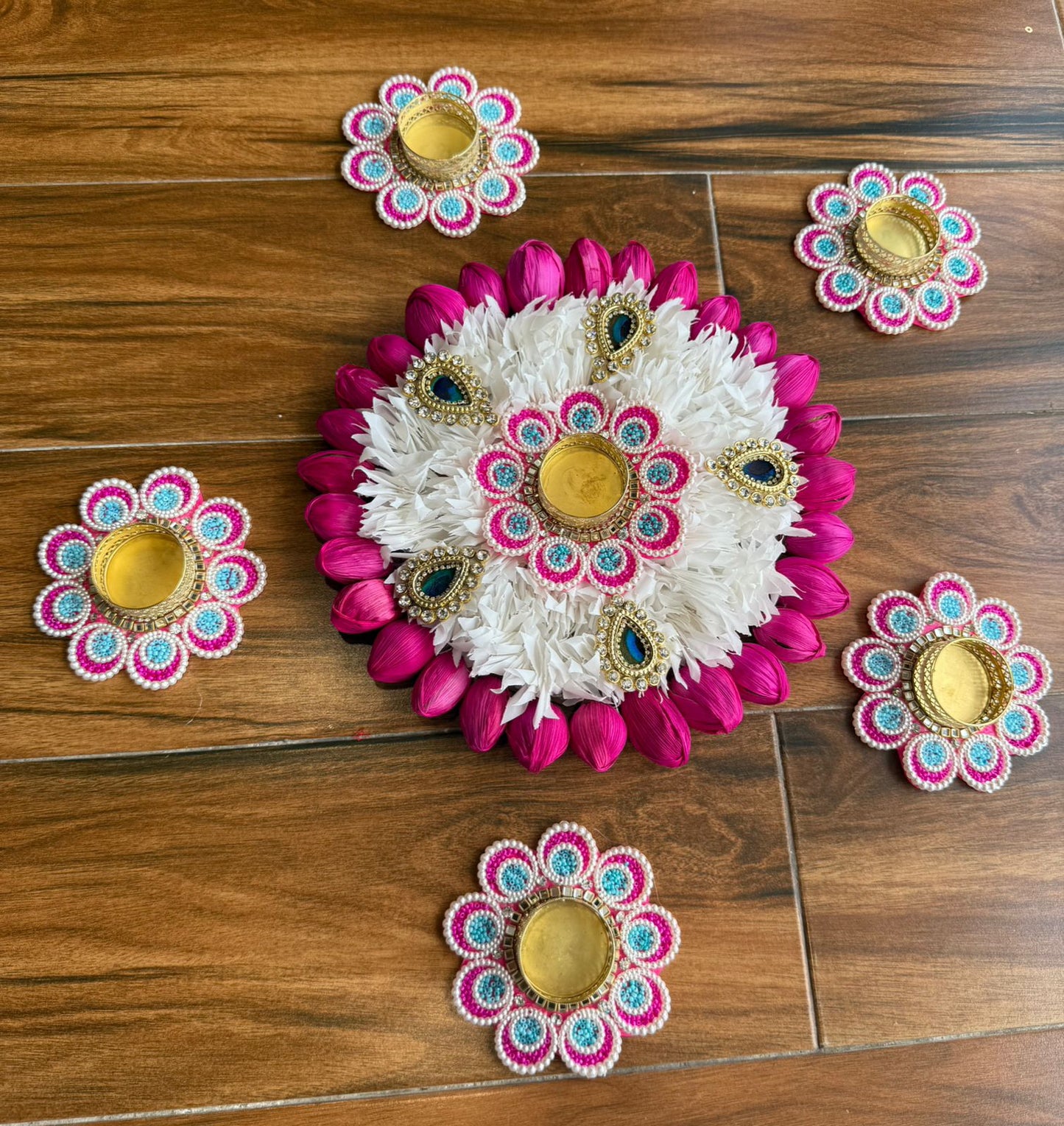 Floral instant beautiful handmade rangoli set 10" inch center piece