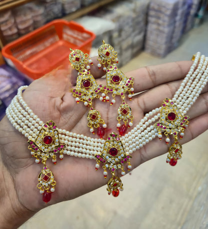 American Diamond (A.D.) Choker Earring Set with Polish Guarantee | Premium Festive & Wedding Jewellery