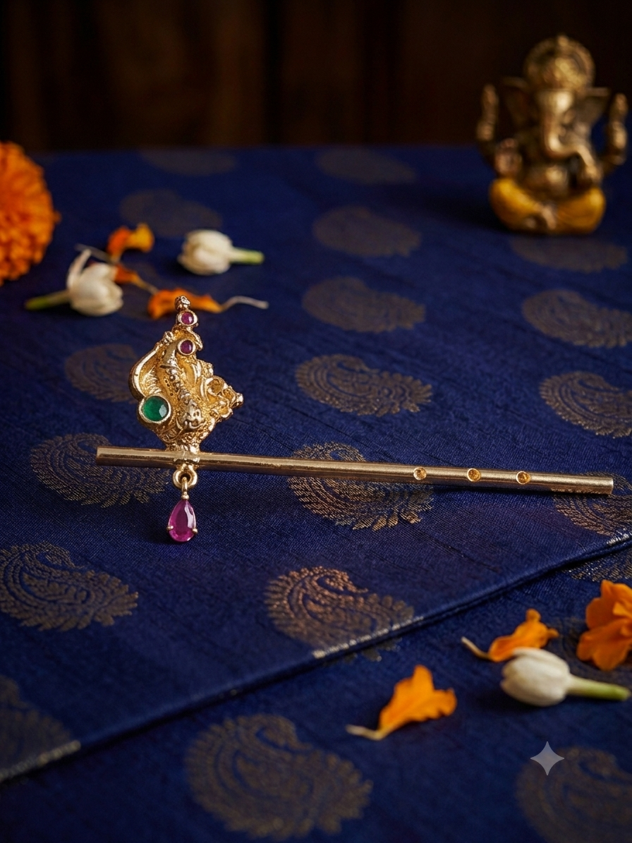 AD Stone Bansuri for Ladoo Gopal Ji | Premium Krishna Idol Flute Accessory