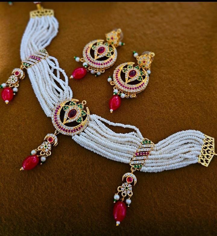 Moti Kundan Jewellery Set – Beautiful Bridal Necklace Set for Wedding & Festive Wear