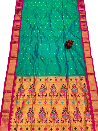 Pure Silk Maharani Pallu Paithani Saree | Handwoven Chandrakor Butti Designer Saree