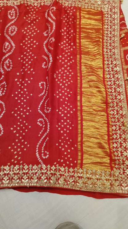 Luxury Pure Ghatchola Gaji Silk Saree with Traditional Bhandhej Work