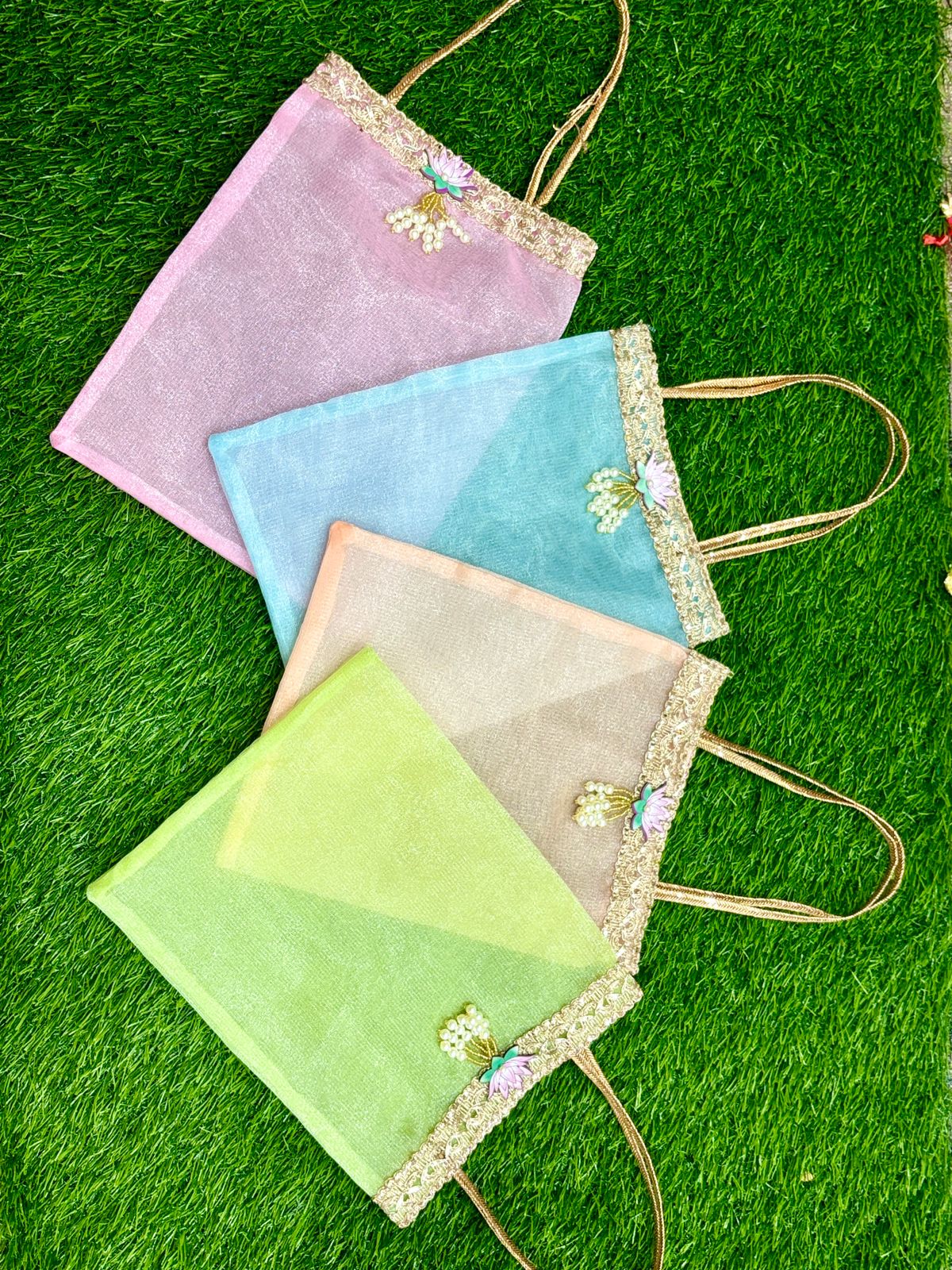 Tissue Organza  Bags, Set of 12 (Random colour will come)