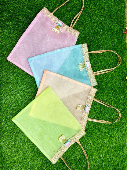 Tissue Organza  Bags, Set of 12 (Random colour will come)