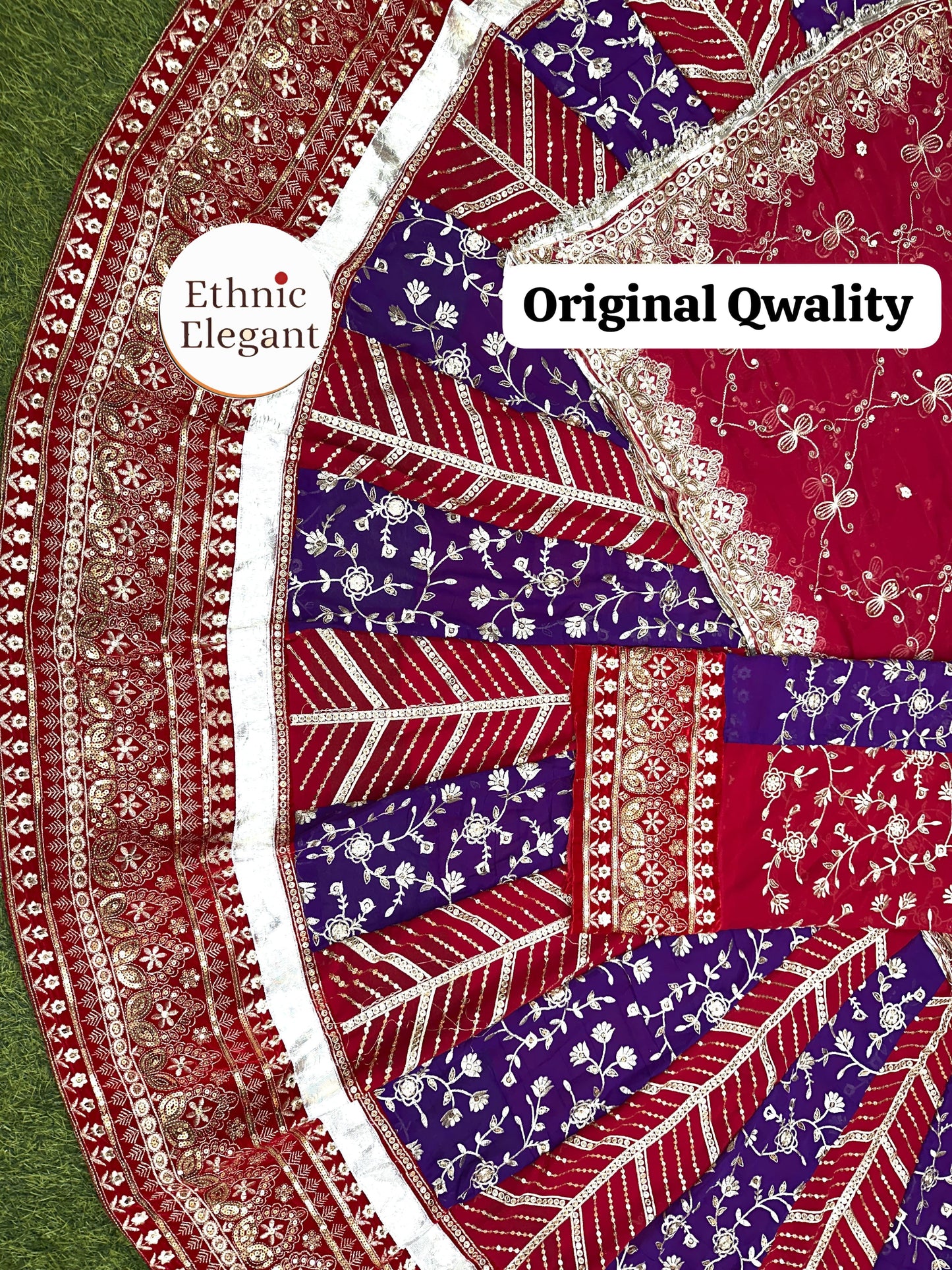 Designer 4-Meter Gher Georgette Lehenga Poshak with Velvet Border & Sequin Work