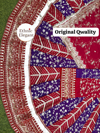 Designer 4-Meter Gher Georgette Lehenga Poshak with Velvet Border & Sequin Work
