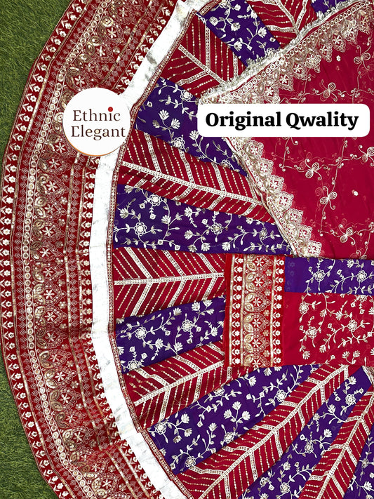 Designer 4-Meter Gher Georgette Lehenga Poshak with Velvet Border & Sequin Work